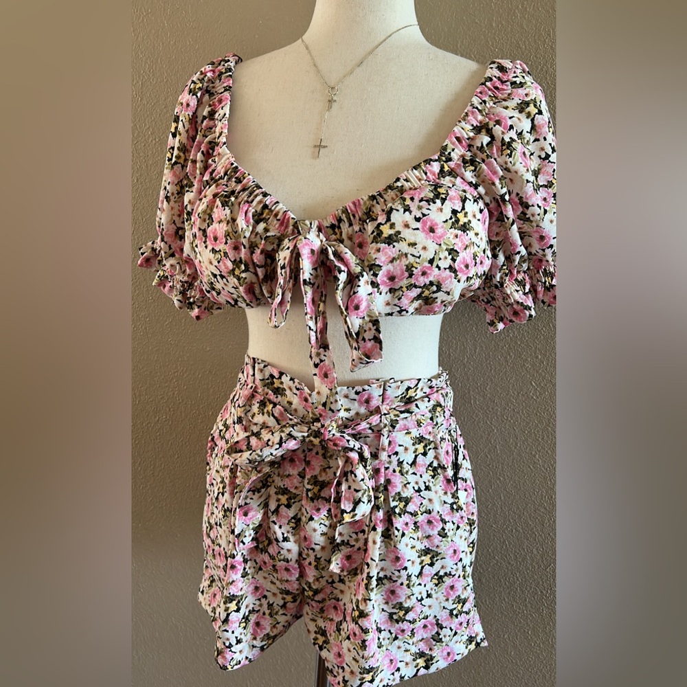 Floral print crop top and matching shorts